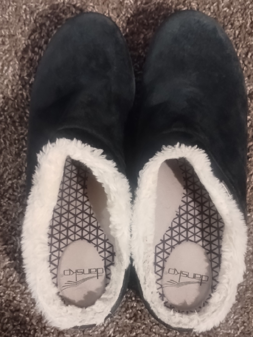 Dansko Blue and Cream Women's Clog Mules with Fur Lined Accents